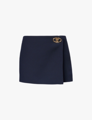 Shop Valentino Womens Vlogo Front-panel Wool And Silk Shorts Navy