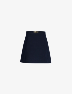 VALENTINO GARAVANI: VLOGO logo-plaque wool-blend mini skirt