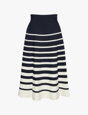 VALENTINO GARAVANI: Striped high-waisted wool and silk-blend midi skirt