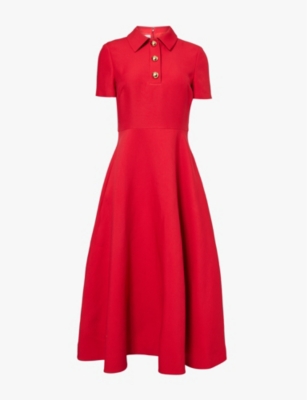 VALENTINO GARAVANI: Button-embellished spread-collar wool and silk-blend midi dress