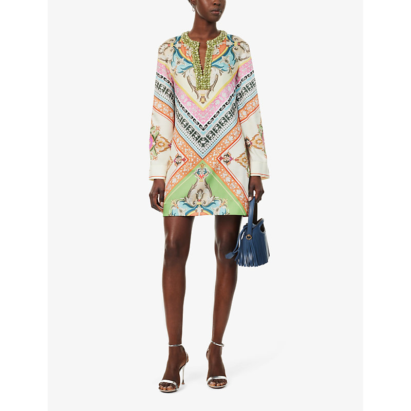Shop Mary Katrantzou Womens Multi Cornicing Mataro Abstract-pattern Woven Midi Dress