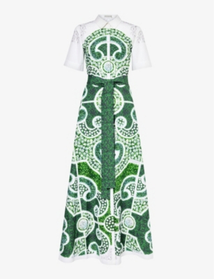 Shop Mary Katrantzou Women's Green Topiary Como Floral-print Cotton Maxi Dress