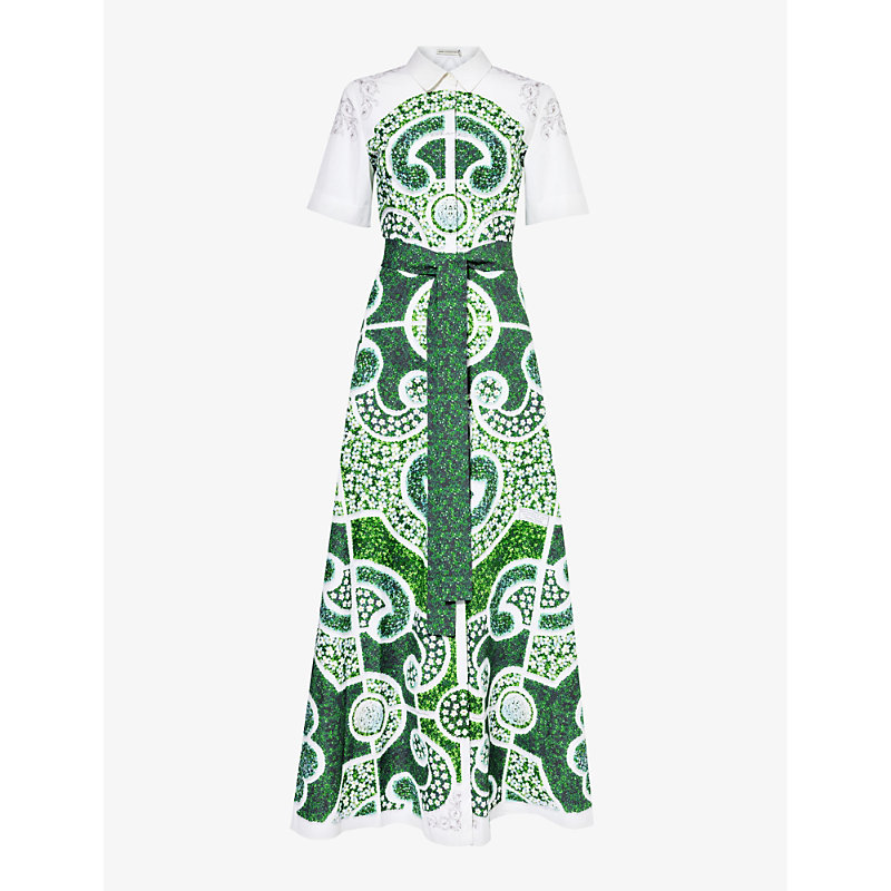 Mary Katrantzou Womens Green Topiary Como Floral-print Cotton Maxi Dress