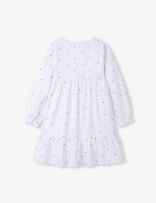 THE LITTLE WHITE COMPANY: Heart-Embroidered Cotton Mini Dress 18 months-3 years
