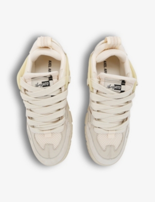Shop Axel Arigato Mens Cream Area Patchwork Leather And Recycled Polyester Mid-top Trainers