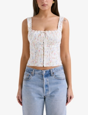 Shop House Of Cb Women's White Chicca Floral-print Woven Corset Top