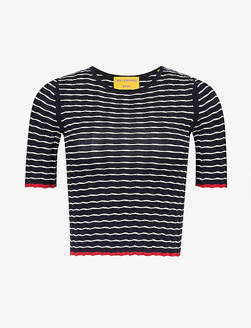GUEST IN RESIDENCE: Contrast-trim striped cotton and silk-blend T-shirt