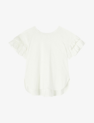 Shop Lk Bennett Women's Whi-white Allie Frill-sleeve Cotton T-shirt