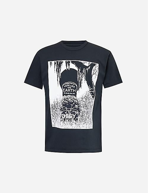 OBEY: Here Lies Earth graphic-print cotton-jersey T-shirt