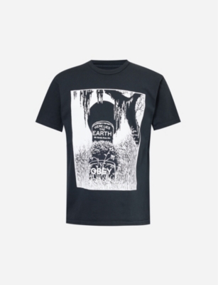 Shop Obey Mens Pigment Vintage Black Here Lies Earth Graphic-print Cotton-jersey T-shirt