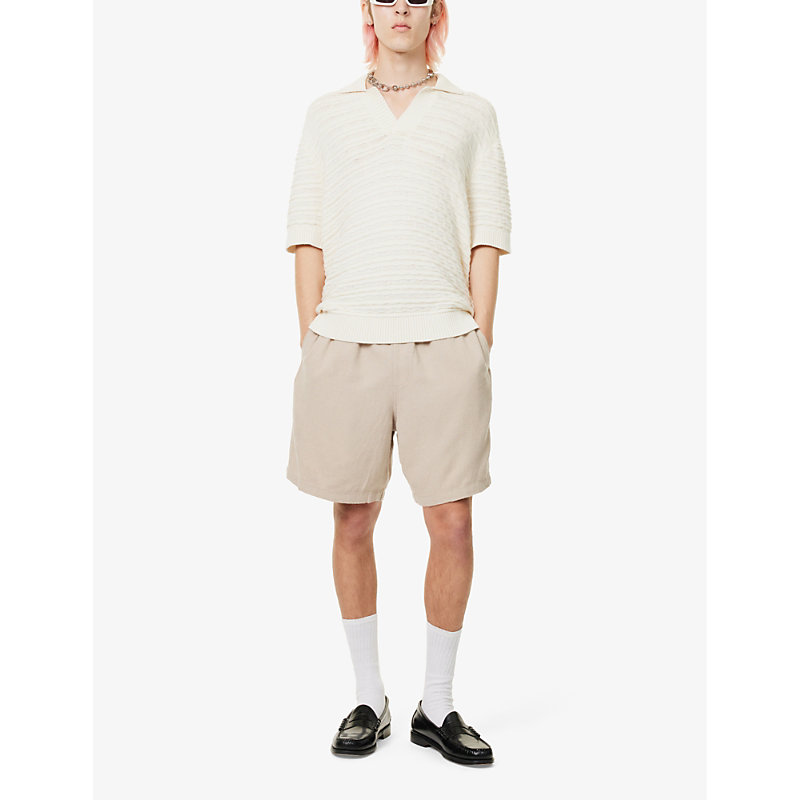 Shop Obey Men's Oatmeal Easy Relaxed Brand-patch Linen-blend Shorts