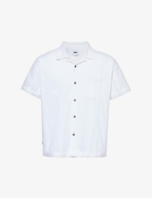 Obey Mens White Sunday Broderie-patterned Cotton Shirt