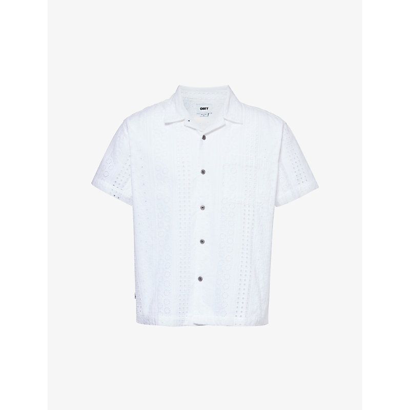 Obey Mens White Sunday Broderie-patterned Cotton Shirt