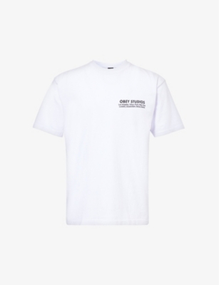 Shop Obey Studios Eye Text-print Cotton-jersey T-shirt In White