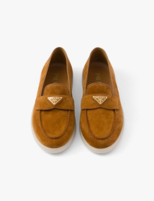 PRADA: Logo-plaque suede leather loafers