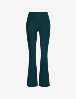 Shop Beyond Yoga Womens Dark Spruce Grn Heather Spacedye Flared-leg High-rise Stretch-jersey Trousers Xs