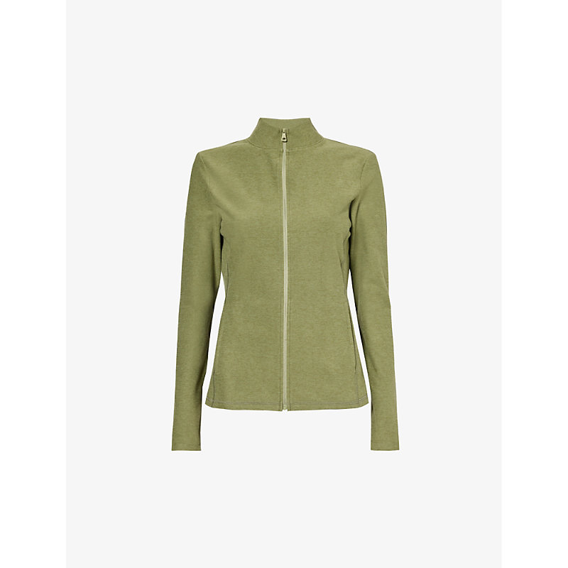 Shop Beyond Yoga Women's Moss Green Heather Spacedye High-neck Stretch-woven Jacket