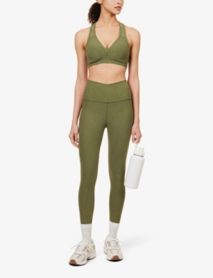 Shop Beyond Yoga Women's Moss Green Heather Spacedye Wrap-over High-rise Stretch-jersey Leggings