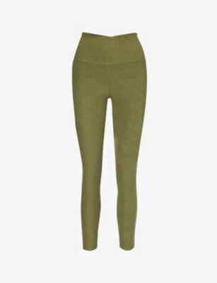 Shop Beyond Yoga Women's Moss Green Heather Spacedye Wrap-over High-rise Stretch-jersey Leggings