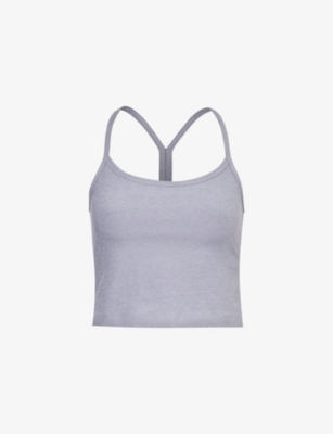 Shop Beyond Yoga Spacedye Scoop-neck Stretch-woven Top In Cloud Gray Heather