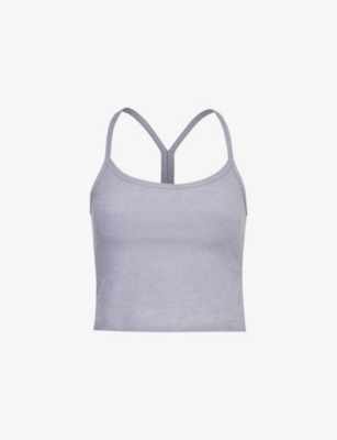 Shop Beyond Yoga Women's Cloud Gray Heather Spacedye Scoop-neck Stretch-woven Top