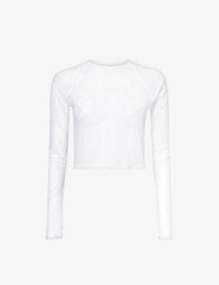 Shop Beyond Yoga Women's White Show Off Sheer Slim-fit Mesh Top