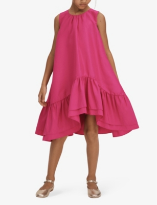Shop Reiss Cherie Ruffle-trim Woven Dress 12-13 Years In Bright Pink