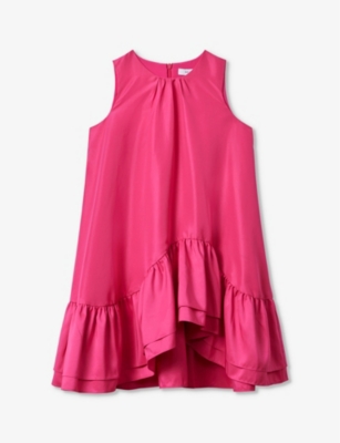 Shop Reiss Girls Bright Pink Kids Cherie Ruffle-trim Woven Dress 12-13 Years