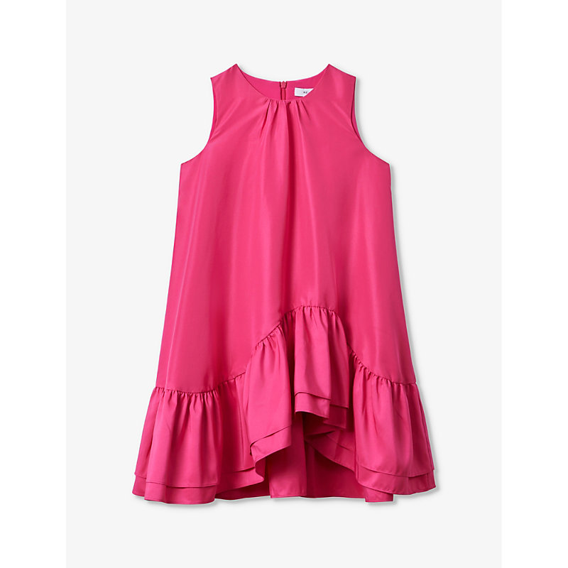 Shop Reiss Girls Bright Pink Kids Cherie Ruffle-trim Woven Dress 12-13 Years