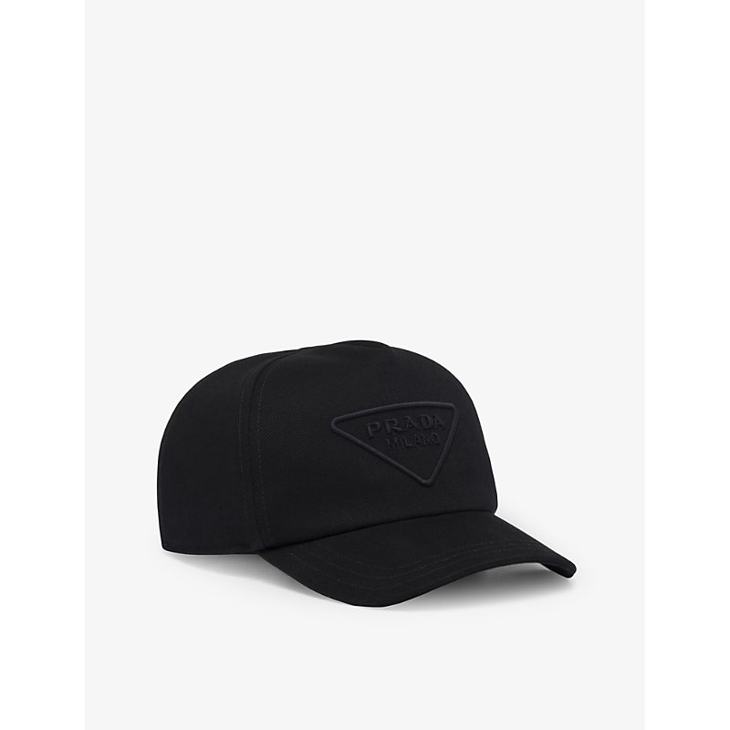 Shop Prada Mens Black Logo-embroidered Woven Baseball Cap