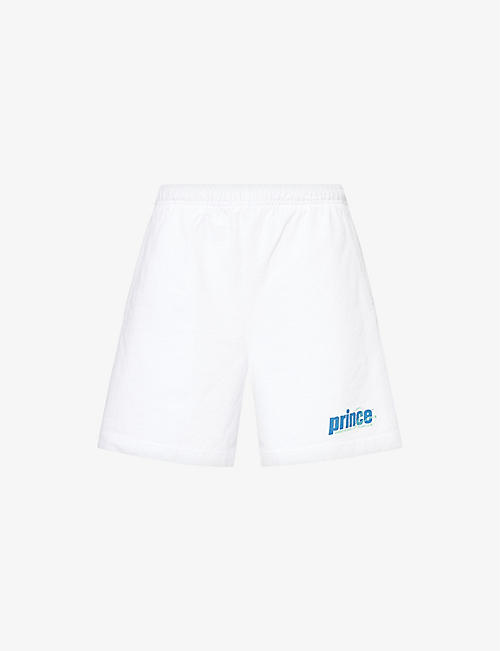 SPORTY & RICH: Sporty & Rich x Prince branded-print cotton-jersey shorts