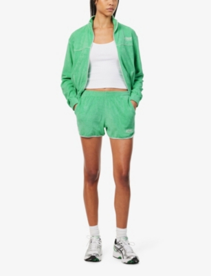 Shop Sporty And Rich Sporty & Rich Womens Clean Mint White X Prince Brand-patch Terry-towelling Cotton-jersey Shorts