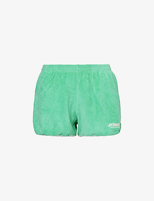 SPORTY & RICH: Sporty & Rich x Prince brand-patch terry-towelling cotton-jersey shorts
