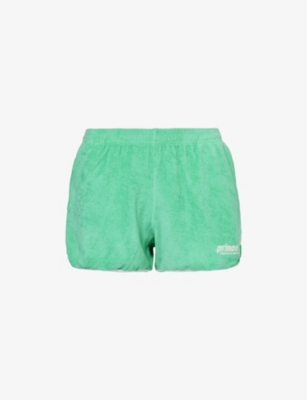 SPORTY AND RICH WOMENS CLEAN MINT WHITE SPORTY & RICH X PRINCE BRAND-PATCH TERRY-TOWELLING COTTON-JERSEY SHORTS 