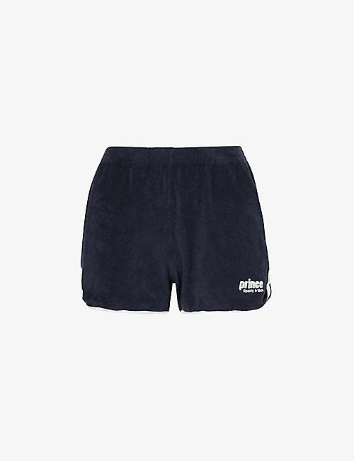 SPORTY & RICH: Sporty & Rich x Prince brand-patch terry-towelling cotton-jersey shorts