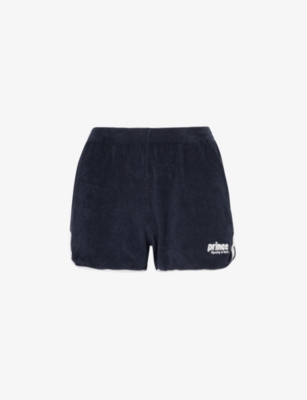 Shop Sporty And Rich Sporty & Rich Women's Vy White X Prince Brand-patch Terry-towelling Cotton-jersey Shorts In Navy White