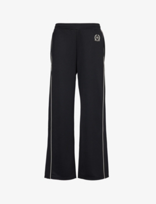 Shop Sporty And Rich Sporty & Rich Women's Black Cream Straight-leg Mid-rise Woven Trousers