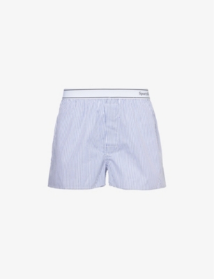 SPORTY & RICH: Logo-waistband striped cotton boxer shorts