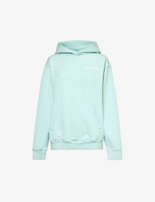 Shop Sporty And Rich Eat More Veggies Slogan-print Cotton-jersey Hoody In Baby Blue