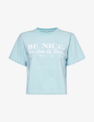 Shop Sporty And Rich Sporty & Rich Women's Baby Blue Be Nice Text-print Cotton-jersey T-shirt
