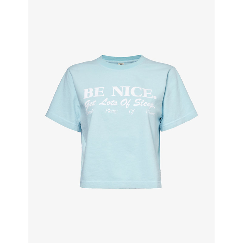 Shop Sporty And Rich Sporty & Rich Womens Baby Blue Be Nice Text-print Cotton-jersey T-shirt