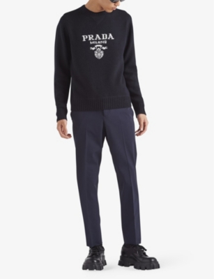 Shop Prada Slim-fit Straight-leg Woven Trousers In Blue