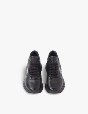 Shop Prada Brand-plaque Leather Low-top Trainers In Black