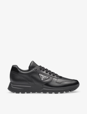 Prada Mens Black Brand-plaque Leather Low-top Trainers