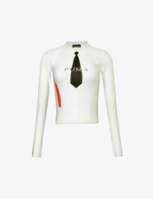 Shop Ottolinger Womens Puma White Puma X Tie-print Stretch-woven Top