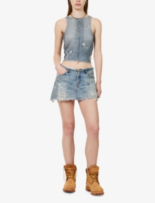 Jean Vintage Womens Blue Mix Deconstructed Upcycled Denim Mini Skirt In Blue Mix