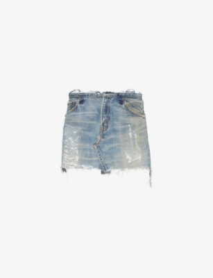 Shop Jean Vintage Womens Blue Mix Deconstructed Upcycled Denim Mini Skirt