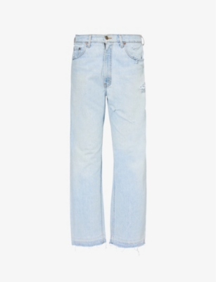 JEAN VINTAGE: Structured-waist tapered mid-rise upcycled denim jeans