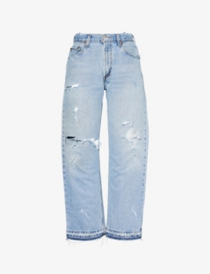 JEAN VINTAGE: Distressed straight-leg mid-rise jeans