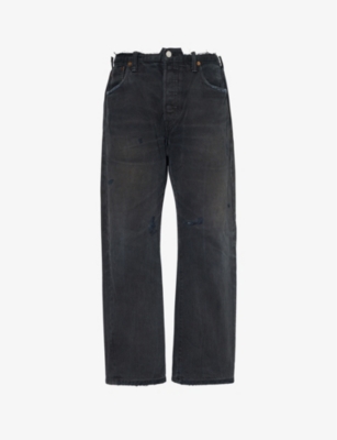 JEAN VINTAGE: Deconstructed straight-leg mid-rise upcycled denim jeans